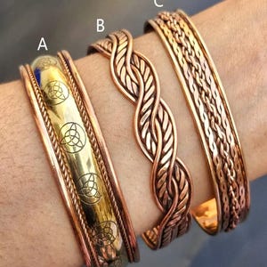 Brazalete de cobre con brazalete magnético, brazalete hecho a mano para terapia del dolor de artritis, brazalete de curación energética para ella