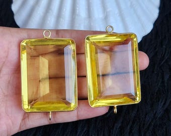 Yellow Quartz Faceted Stone Connector Gold Plated Brass Dubble Bail Connector DIY Jewelry Supplise
