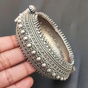 Silver Plated Oxidized Brass Bangle Bracelet Kada Openable Screw Bangle Traditional Antique Vintage Style Jewelry Handmade Women Gift