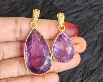 Natural Amethyst Pendant Gold Plated Brass, Handmade Charm Sale Jewelry
