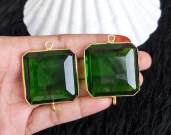 Handcrafted Green Synthetic Quartz Pendant, Gold Plated Brass Bezel Gemstone Sale DIY Jewelry.