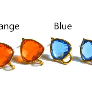 Orange & Blue Color Man Made Quartz Trillion Shape Gold Plated Studs Connector Earrings Fashion Jewelry making Supplies Findings Gift Sale