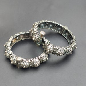 Oxidized Silver Bangle Bracelet (kada) For Women Openable Screw Bangle Handcrafted Traditional Vintage Style Antique Look Indian Bangles