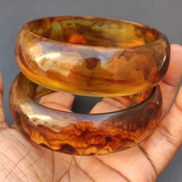 Vintage Smooth Honey color Resin Bangle Bracelet Chunky Bangle Statement Purely Handcrafted Bohemian  Unique Fashion Jewelry Gift Sale