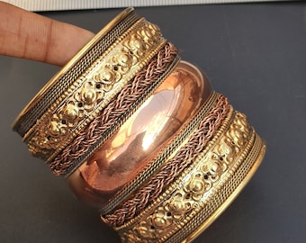 Bohemian stacking Cuff Bangle Copper & Gold Bangle Handmade Wide Cuff Adjustable Bracelet statement Cuff wrist Bangle Made of Brass