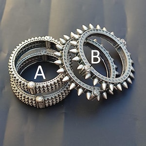 Set of 2 Pcs Oxidized Silver Bangle Bracelet (kada) Openable Screw Bangle Handcrafted Traditional Vintage Style Antique Look Indian Bangles