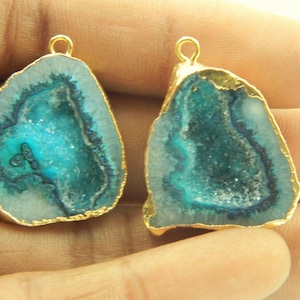 1 paar Echte Geode Druzy Höhle Edelstein Anschlüsse Gold Galvanisiert Ohrring Komponenten Handgemachte Diy Herstellung Schmuck Zubehör Verkauf