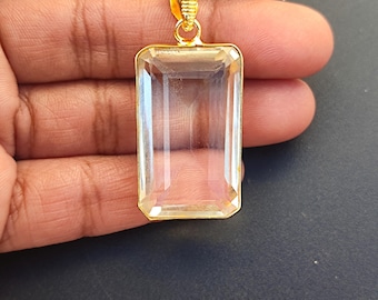 Rock Crystal Pendant, Gold Plated Brass Handmade Jewelry