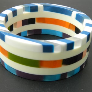 Multi Color Resin Jewelry Bangle Bracelet Wide Bracelet Resin Art Exclusive Stacking Bohemian Unique vintage Jewelry handmade jewelry Gift
