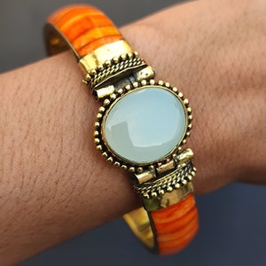 Horn Bone Jewelry Ethically Sourced Buffalo Bone Agate Stone  Bangle Bracelet Handmade Boho Vintage Style Antique Finish jewelry for Her