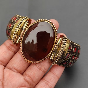 Vintage Aventurin Achat Armreif, handgemachter Boho Messing Schmuck