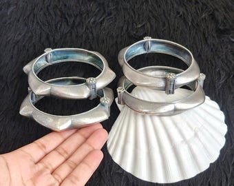 Brass Bangle Set Bracelet: Antique Style Indian Traditional Oxidized Silver Boho Jewelry,  Ethnic Statement Bangles Jewelry