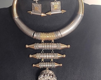 Oxidiertes Indianer Schmuck Set: Choker & Ohrhänger