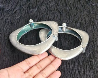 Brass Bangle Set Bracelet: Antique Style Indian Traditional Oxidized Silver Boho Jewelry,  Ethnic Statement Bangles Jewelry