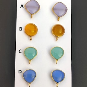 Chalcedony Color Synthetic Stones Bezel Set Stud Ear Post Earrings Components DIY Jewelry Supplies Finding Fashion Jewelry Unique Gift Sale