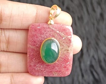 Natural Gemstone Pendant Gold Plated Brass Multi Stones Pendant Charm DIY Jewelry