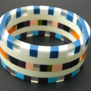 Wide Multicolored Resin and Wood Bracelet in Teal and Rose main image 1