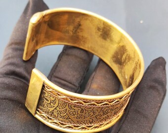 Vintage Style Brass Cuff Bangle, Wide Adjustable Bracelet - Etsy