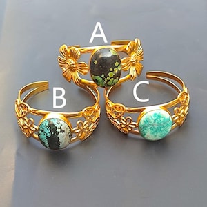 Tibetan Turquoise Cuff Bangle Bracelet Gold Plated Brass Gemstone Bangle Handcrafted Vintage Style Bohemian Tribal Look Gift For Her