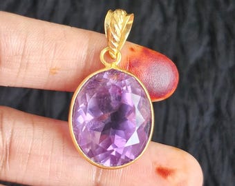 Natural Amethyst Pendant Gold Plated Brass, Handmade Charm Sale Jewelry
