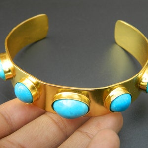 Howlite Turquoise Cuff Bangle Bracelet Gold Plated Brass Gemstone Bangle Handcrafted Vintage Style Bohemian Tribal Look Gift For Her
