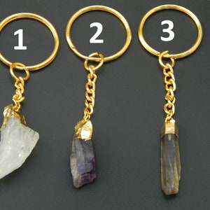 Raw Crystal Quartz Amethyst and Smoky Quartz Key chain Natural Keychain Gemstone Keychain Gold Gold Electroplated Keychain gift for her