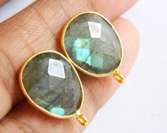 Labradorite Gemstone Brass Stud Earring Component, DIY Jewelry Supply