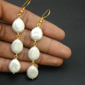 Natural Shell Pearl Jewelry Gold Plated Brass Dangle Earrings Handmade Designer Unique Gemstone Jewelry Stylish Fashion Jewelry Gift Sale