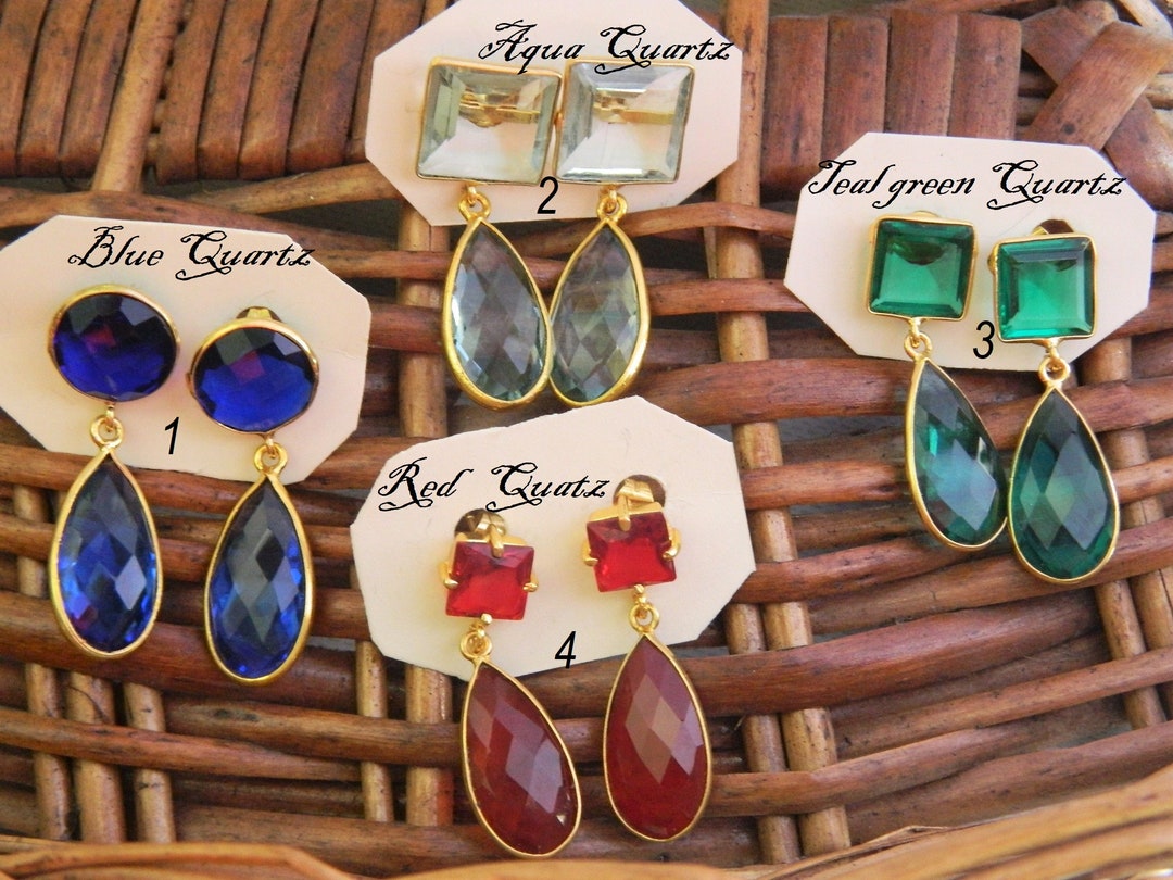 Multi Color Man Made Quartz Man Made Stoneearrings Gold Etsy