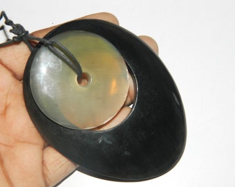 Large Buffalo Horn Pendant Necklace - Lacquer Designer Jewelry