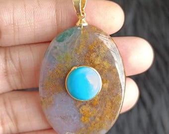Natural Gemstone Pendant Gold Plated Brass Multi Stones Pendant Charm DIY Jewelry