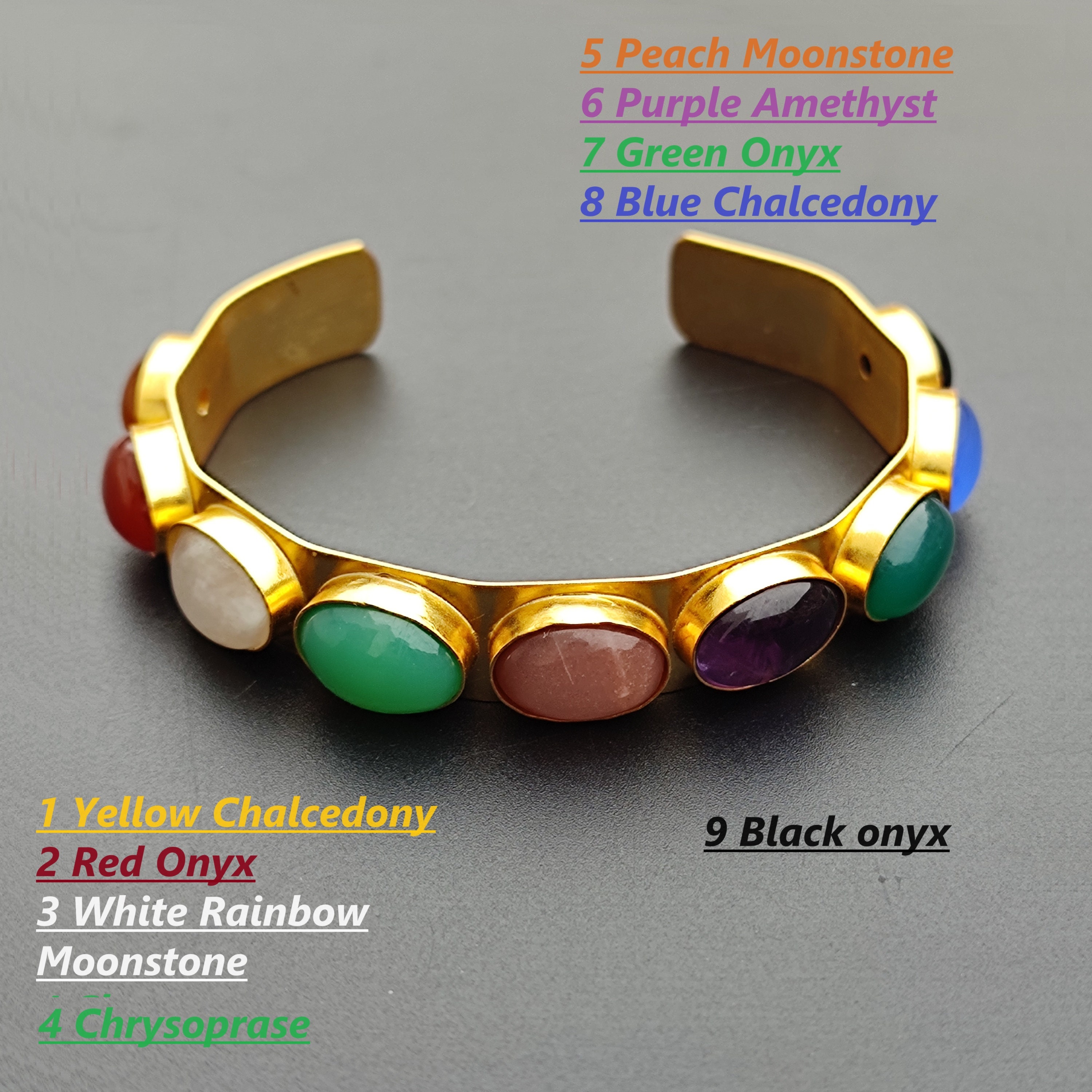 Multi Farbe Edelstein Cabochons Vergoldetes Messing Manschette Armreif Handmade Boho Antik Look Vintage Style Designer Modeschmuck