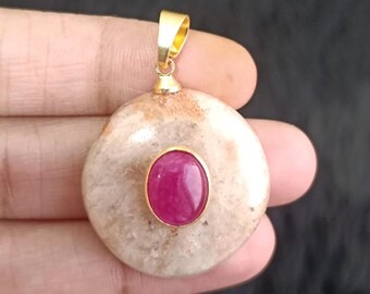 Natural Gemstone Pendant Gold Plated Brass Multi Stones Pendant Charm DIY Jewelry