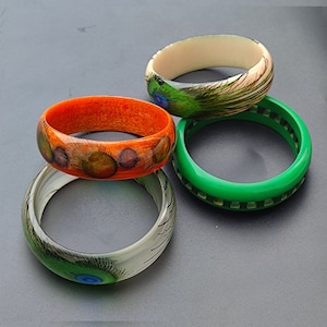 Resin Jewelry Trends Multi Color Bangle wide Bracelet Resin Art Purely Handcrafted Exclusive Stacking Bohemian Unique Vintage Style Jewelry