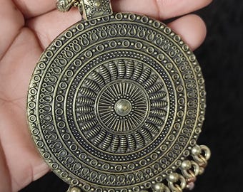 Oxidized Gold Statement Necklace, Vintage Ethnic Indian Jewelry