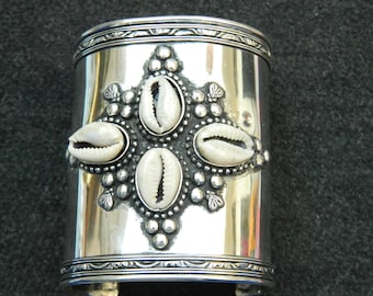 Bohemian Brass Cuff Bracelet with Cowrie Shells (3.5")