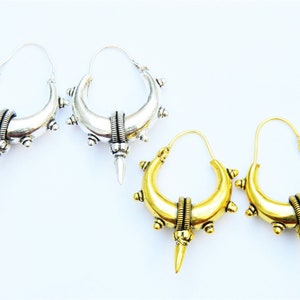 Silver and Gold Spike Hoop Earring, Tribal Hoop, Brass Hoops, Spike Hoops Steampunk Earrings, Beautiful jewelry