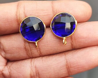 Gold Plated Bezel Set Blue Quartz Stud Earring Components (17mm)