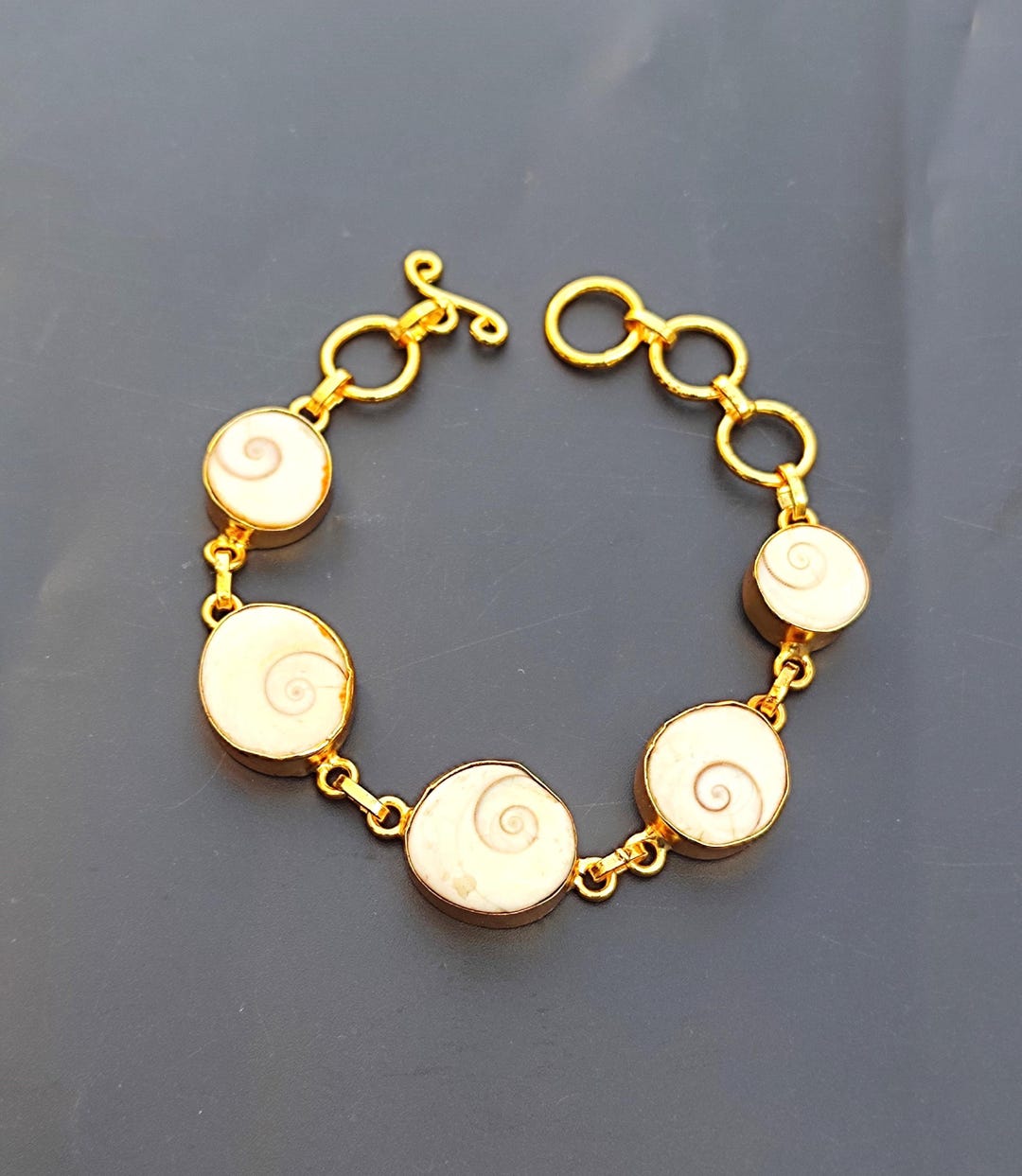 Handmade Natural Shiva Eye Shell Bracelet Gold Plated Adjustable ...