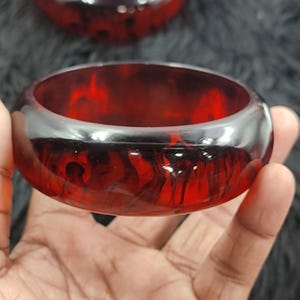 Vintage Red Resin Bangle Bracelet, Chunky Bohemian Jewelry