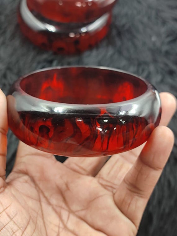 Vintage Red Resin Bangle Bracelet, Chunky Bohemian Jewelry - Etsy