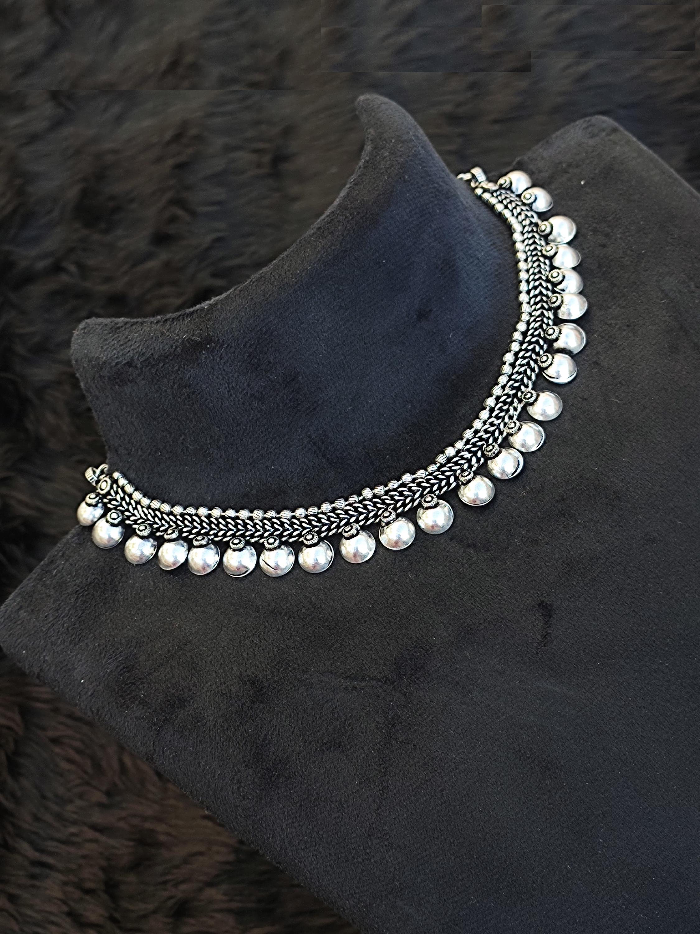 Beautiful Oxidized Silver Necklace Lightweight Statement Necklace Ethnic Indian Jewelry for Women Elegant Antique Look Unique Silver jewelry