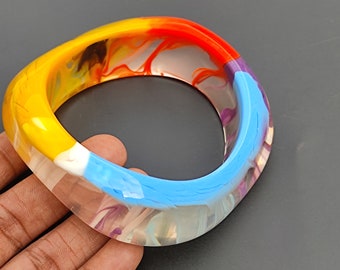 Multi color Resin bangle bracelet Wide Bracelet Resin Art Exclusive Stacking Bohemian Unique vintage Jewelry hand made jewellery Gift