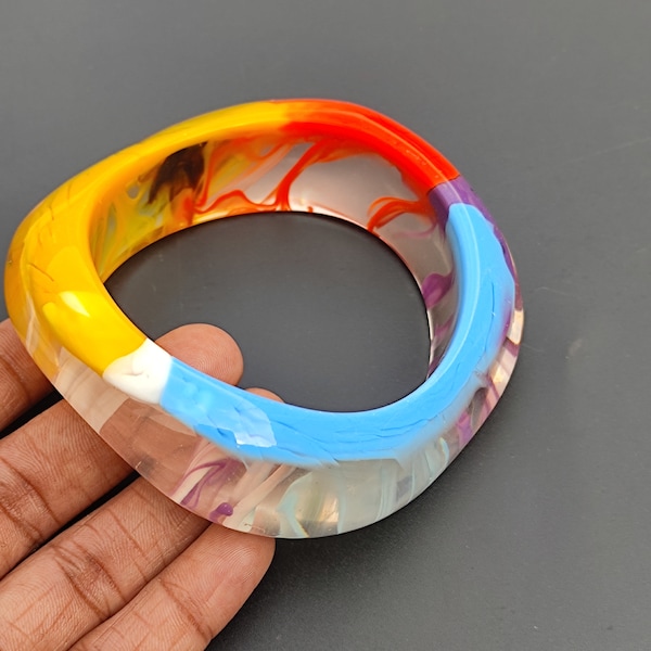 Multi color Resin bangle bracelet Wide Bracelet Resin Art Exclusive Stacking Bohemian Unique vintage Jewelry hand made jewellery Gift