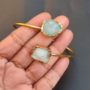 Natürliche Zucker Druzy & Höhle Manschette Armreif Armband Edelstein Vergoldeter Messing Armreif Handgefertigte Vintage Style Boho Druzy Schmuck