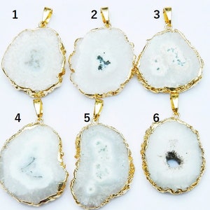 Natural Solar Quartz Geode Stone 18K Gold Filled Electroplated pendant Stalactite Slice Gemstone Pendant Handmade Making Finding Unique Gift