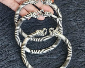Handmade Oxidized Silver Tone Cuff Bracelet Boho Tribal Jewelry, Adjustable Open Cuff, Statement Bracelet