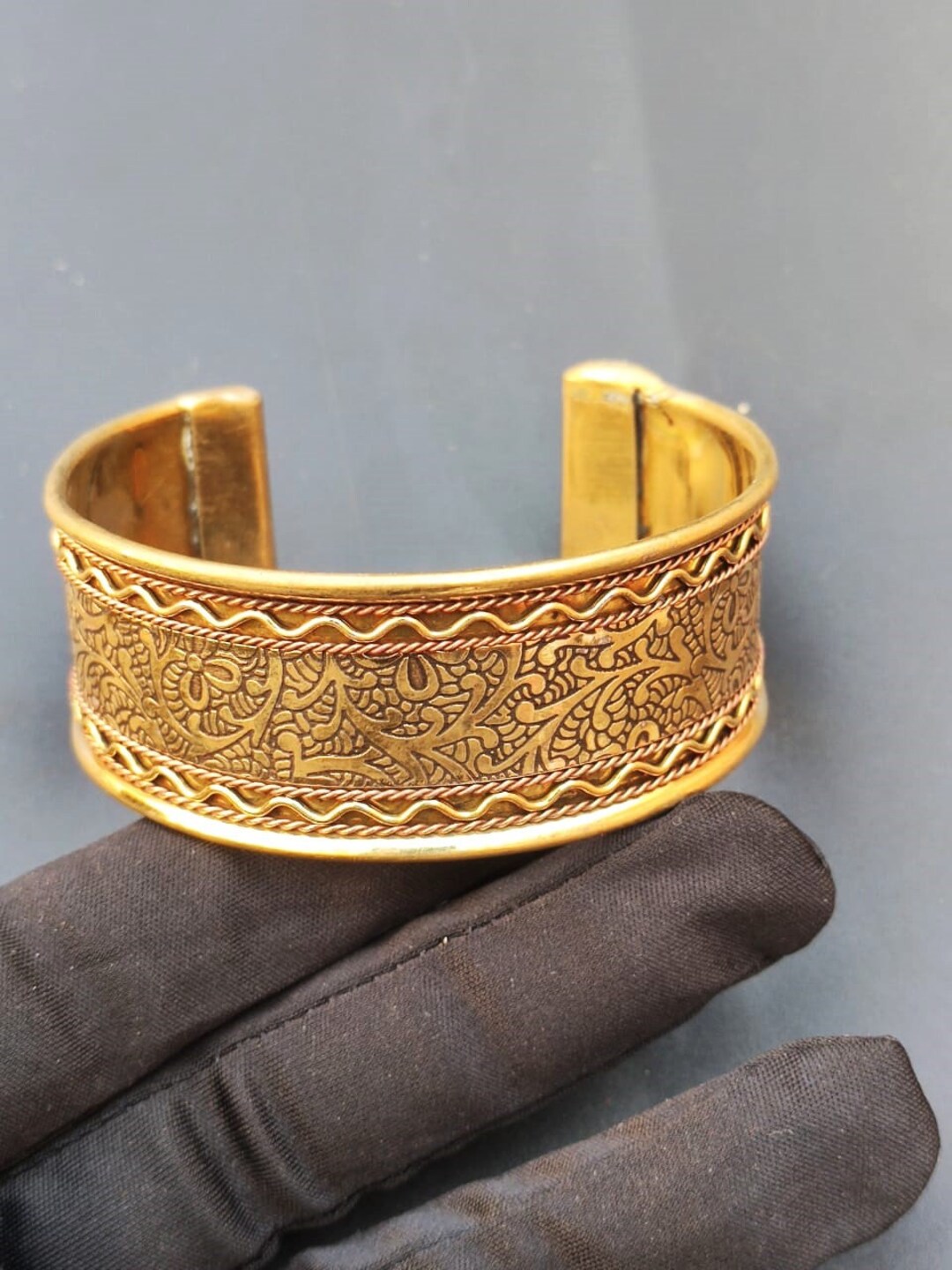 Vintage Style Brass Cuff Bangle, Wide Adjustable Bracelet - Etsy