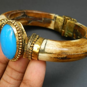 Horn Bone Jewelry Ethically Sourced Buffalo Bone Turquoise color synthetic stone Bangle Bracelet  Boho Vintage Style Antique Finish jewelry