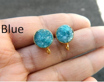 Sugar Agate Druzy Gold Plated Brass Studs, Handcrafted Jewelry Finding